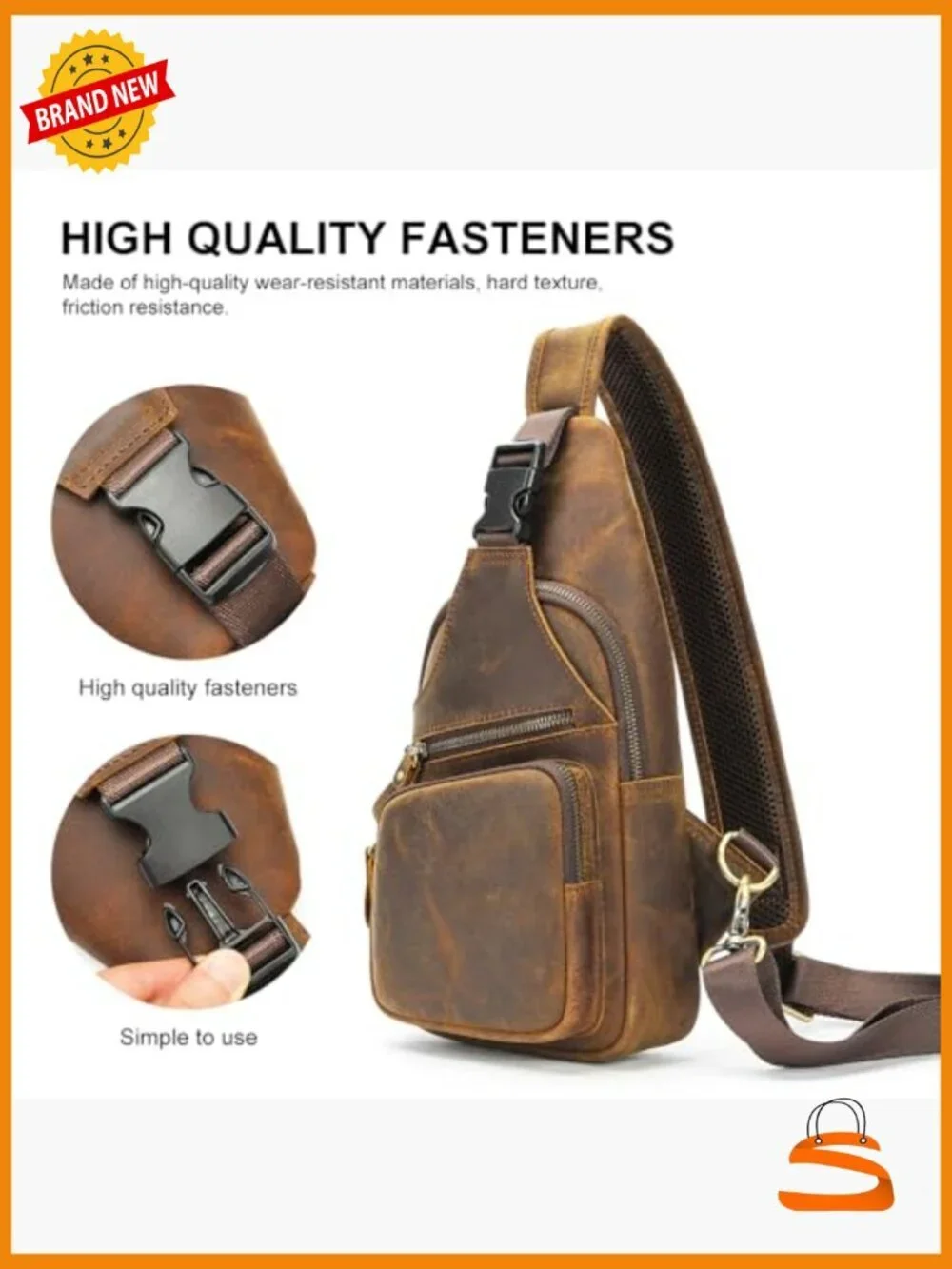Vintage Genuine Leather Crossbody Sling Bag with Adjustable Strap